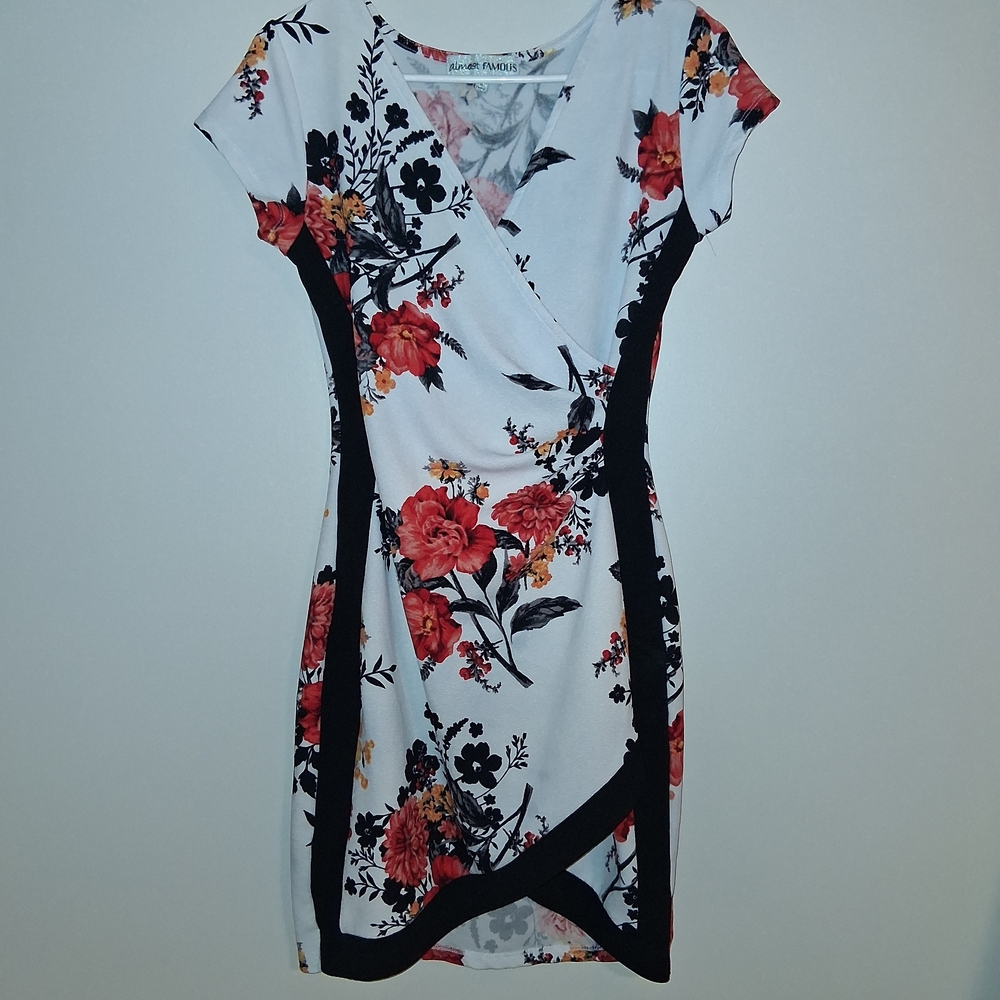 Almost Famous White Mini Dress with Red and Black Floral Print